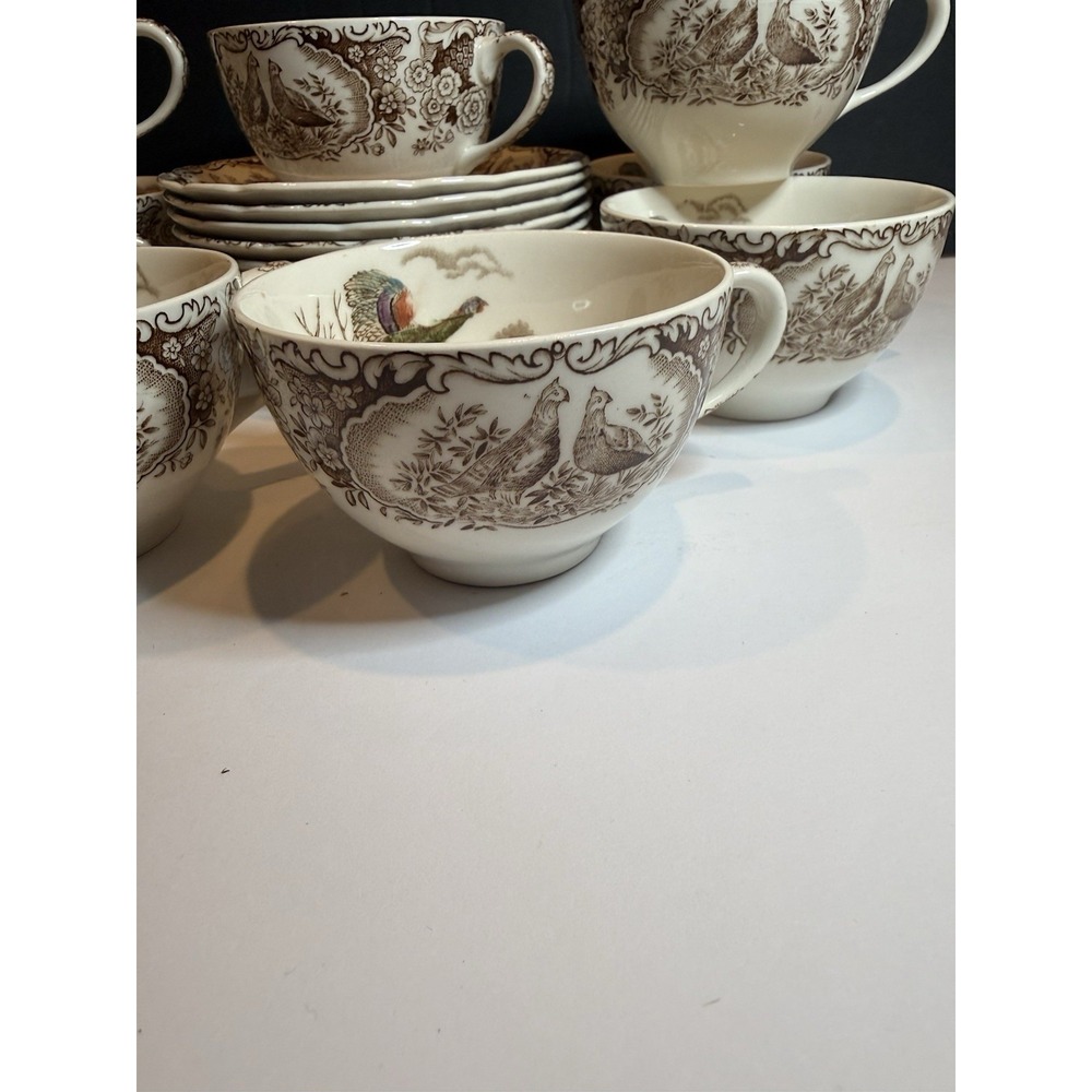 Johnson Bros Wild Turkey Native American Windsor Ware 9 Cups 10 Saucers Set - Picture 3 of 11
